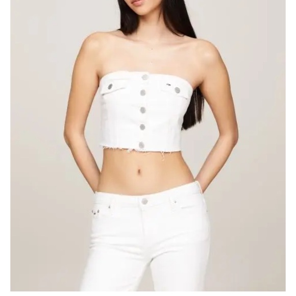 NWT Tommy Hilfiger Jeans White Denim Button-Up Bustier Size XS X small Cropped - Picture 10 of 14